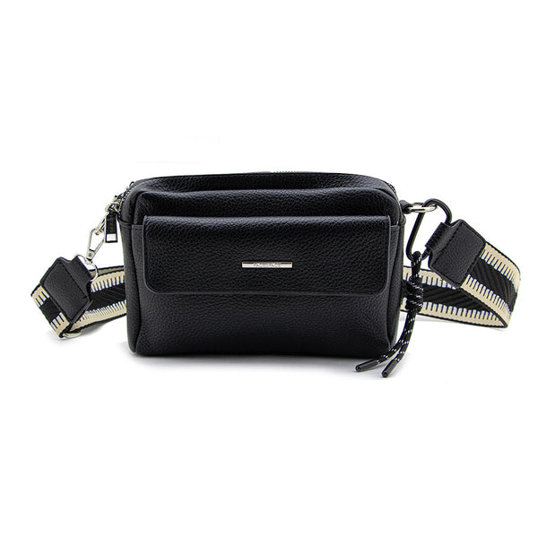 Bandolera Compacta con Bolsillo Frontal y Correa Estampada